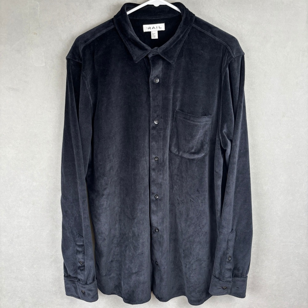 The Rail Mens L Black Velour Long Sleeve Button Down Shirt Dark Academia Luxe